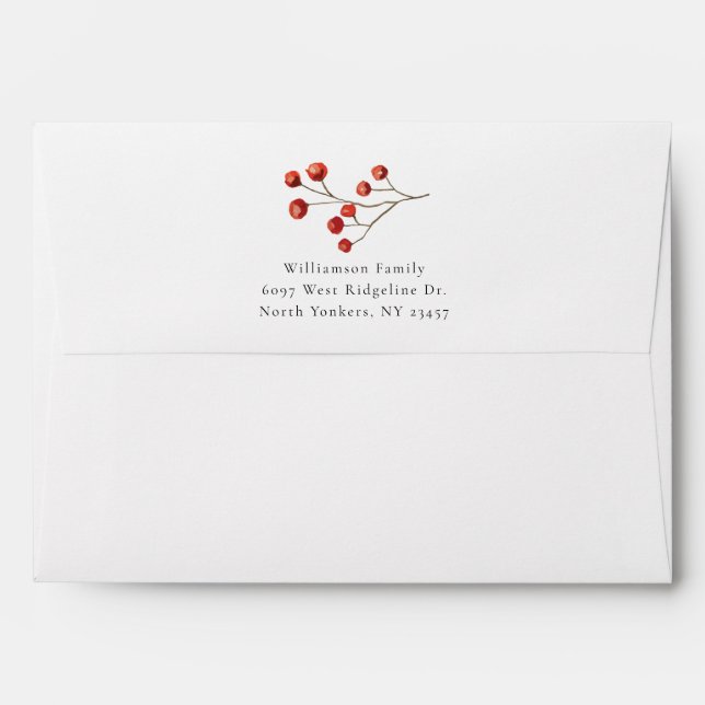 Enveloppe Christmas Red Berries Botanical Return Adresse (Dos (Haut rabat))