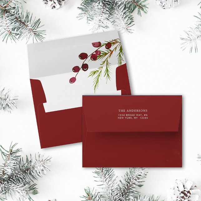 Enveloppe Christmas Red Berries Pré-impression Adresse 5x7 (Inside & Back)