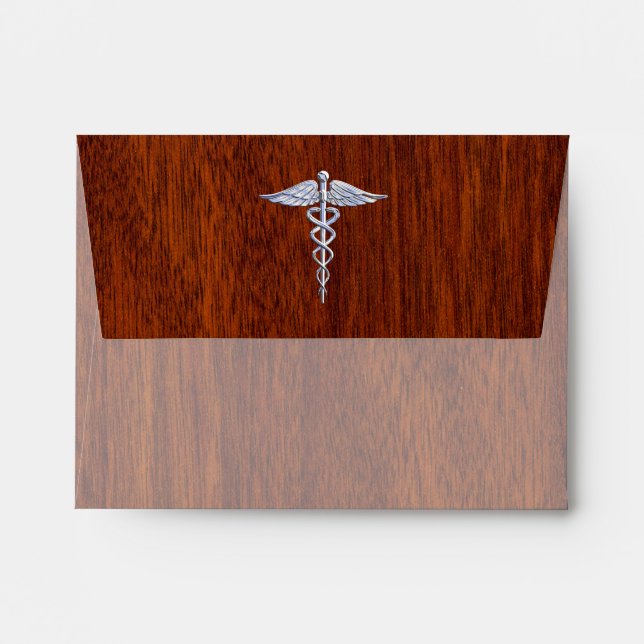 Enveloppe Chrome Comme Caduceus Symbole Médicale Style Mahog (Dos (Haut rabat))