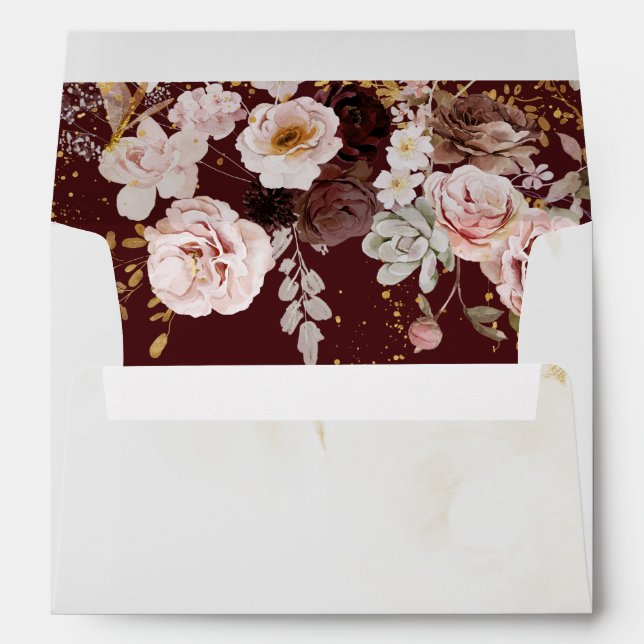 Enveloppe Chute d'or floral élégant mariage (Dos (Bas))