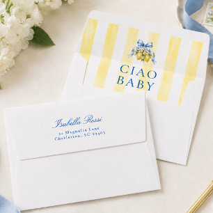 Enveloppe Ciao Baby Baby Shower aux Rayures Jaunes Citron