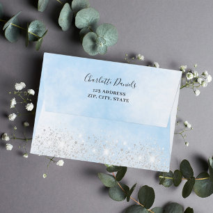 Enveloppe Ciel bleu clair paillettes argent adresse de retou