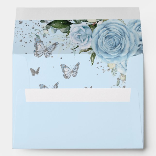 Enveloppe Ciel bleu Floral Princesse Robe Argent Quinceañera (Dos (Bas))