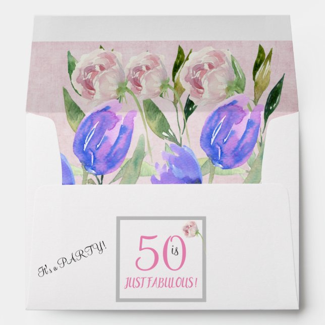 Enveloppe Cinquante et fabuleux fête rose florale Invitation (Dos (Bas))