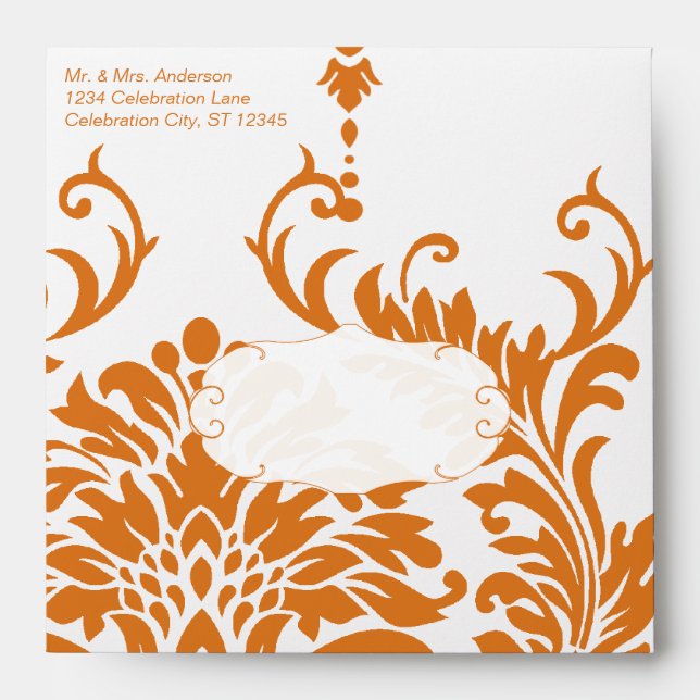 Enveloppe Cire d'abeille Elégant Coral Antique Orange Damask (Devant)