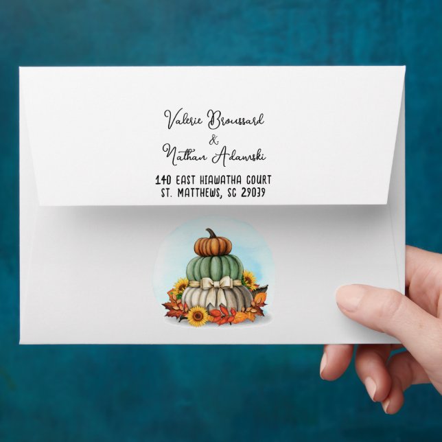 Enveloppe Citrouille de tournesol rustique Pays Mariage de f (Hand)