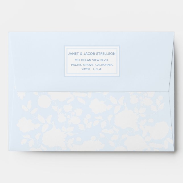 Enveloppe Clair Bleu Blanc Floral Élégant Adresse Personnali (Dos (Haut rabat))