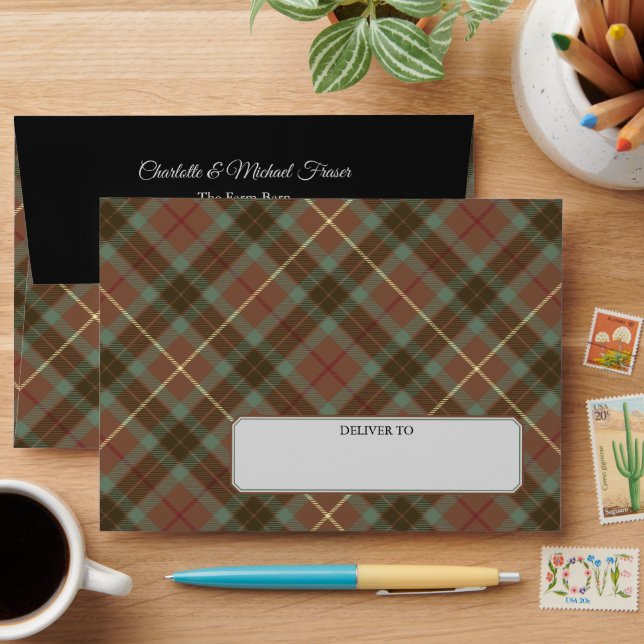 Enveloppe Clan Fraser Chasse Tartan Patiné (Desk)