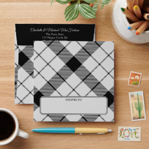 Enveloppe Clan MacFarlane Tartan noir et blanc