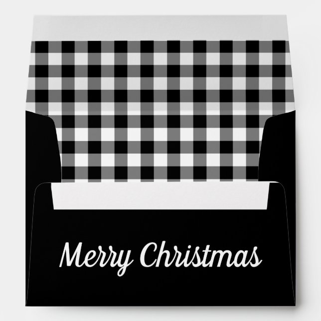 Enveloppe Classic Black White Plaid Christmas Adresse de ret (Dos (Bas))