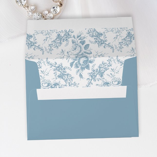 Enveloppe Classic Elegant Bleu et Blanc Floral Toile (Créateur téléchargé)