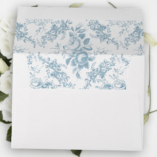 Enveloppe Classic Elegant Bleu et Blanc Floral Toile