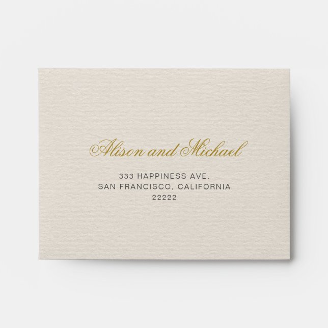 Enveloppe Classic Elegant Gold Script Mariage Adresse de ret (Devant)