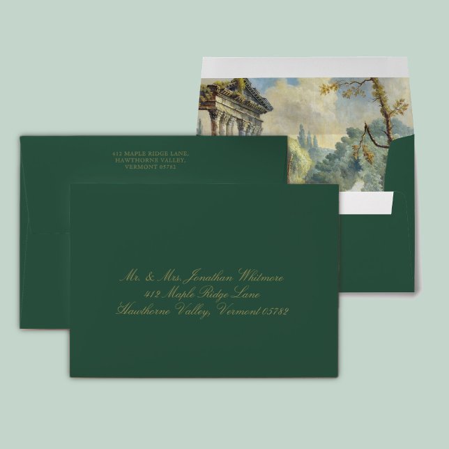 Enveloppe Classic Green Calligraphy Baroque Art Wedding (Créateur téléchargé)