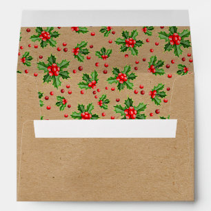 Enveloppe Classic Holiday Green Holly Red Berries