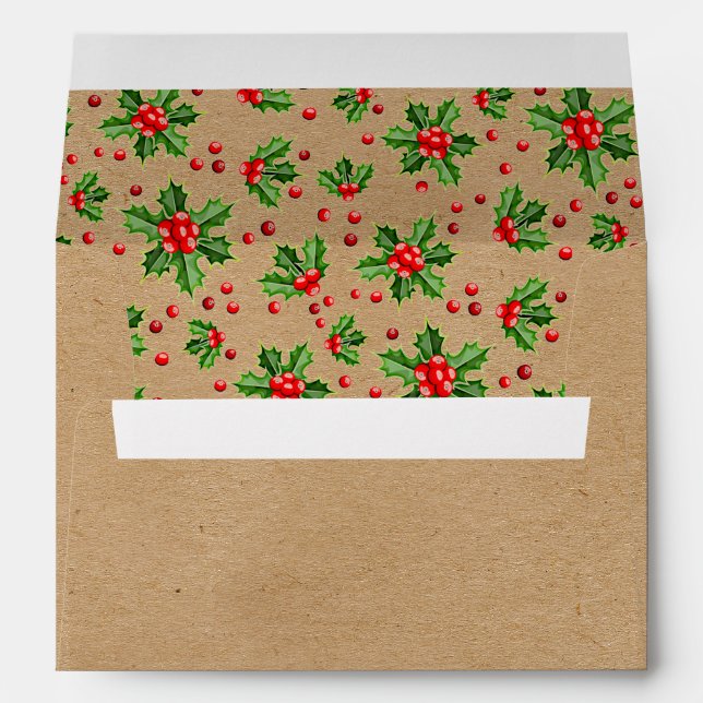 Enveloppe Classic Holiday Green Holly Red Berries (Dos (Bas))