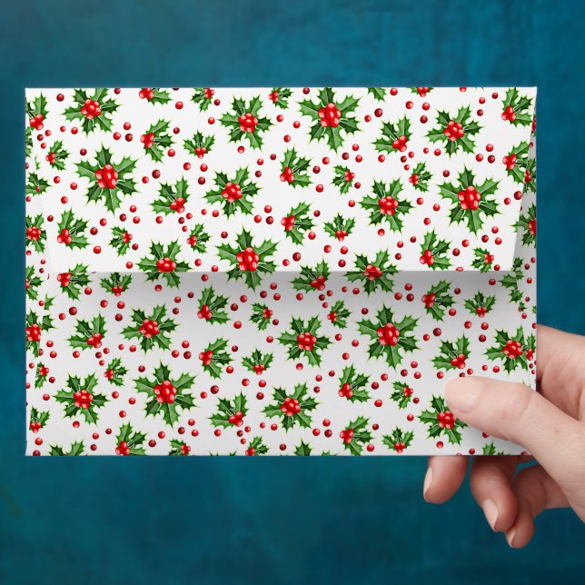 Enveloppe Classic Holiday Green Holly Red Berries (Hand)