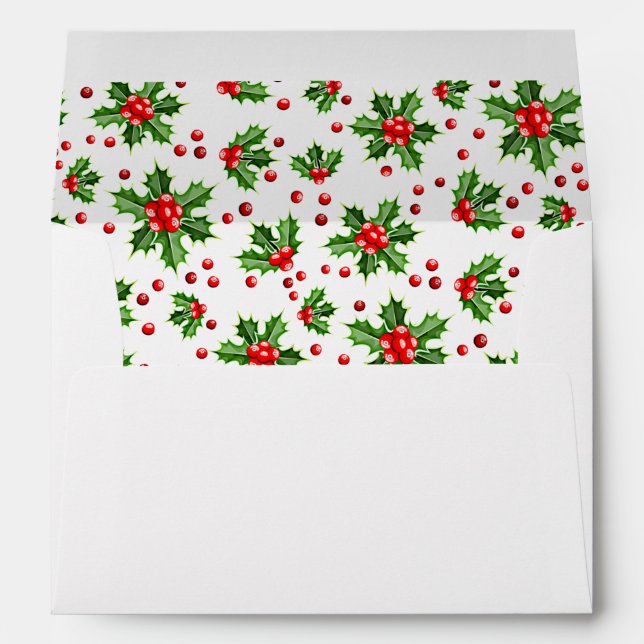 Enveloppe Classic Holiday Green Holly Red Berries (Dos (Bas))