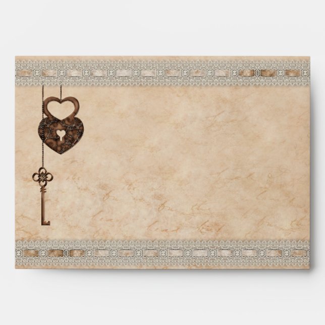 Enveloppe Clé de serrure du coeur romantique Dentelle Faux (Devant)