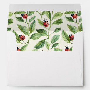 Enveloppe Coccinelles Feuilles Vertes Rouges