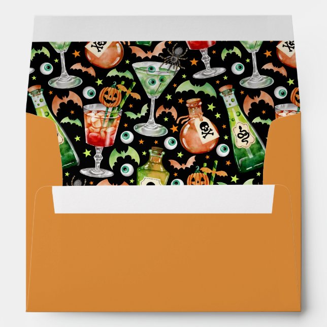 Enveloppe Cocktail d'Halloween Orange, Noir et Vert (Dos (Bas))
