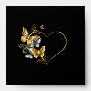 Enveloppe Coeur aux papillons d'or