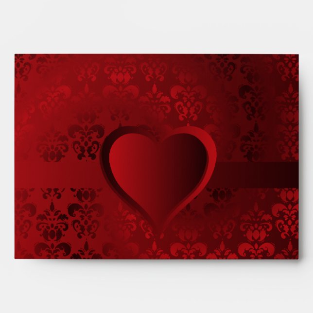 Enveloppe Coeur damassé rouge (Devant)