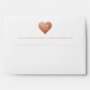 Enveloppe Coeur de cuivre Monogramme Faux Liner métallique i