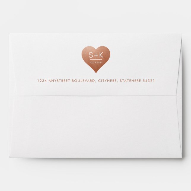 Enveloppe Coeur de cuivre Monogramme Faux Métallique imprimé (Dos (Haut rabat))