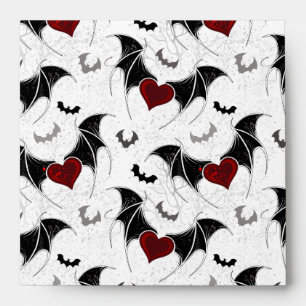 Enveloppe Coeur d'Halloween avec ailes de chauve-souris noir