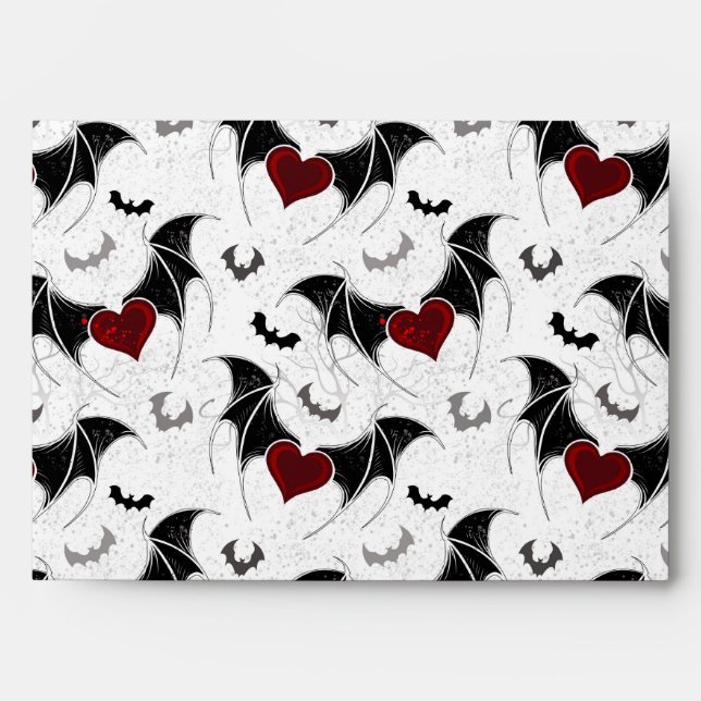 Enveloppe Coeur d'Halloween avec ailes de chauve-souris noir (Devant)