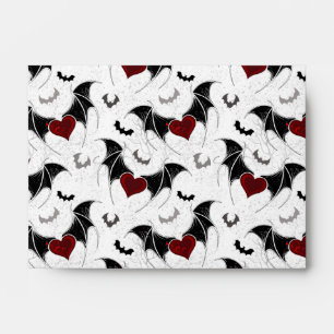 Enveloppe Coeur d'Halloween avec ailes de chauve-souris noir