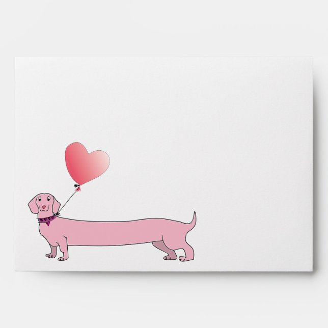 Enveloppe Coeur et chien roses mignons (Devant)