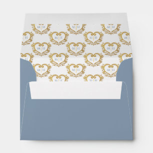 Enveloppe Coeur or monogramme gris mariage ou événement de c