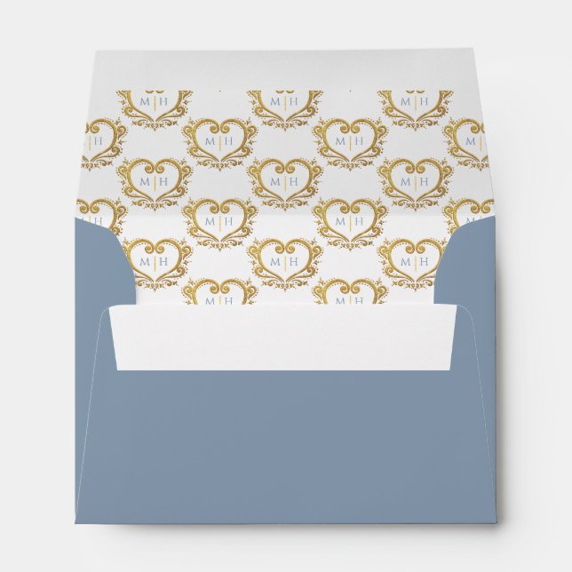Enveloppe Coeur or monogramme gris mariage ou événement de c (Dos (Bas))