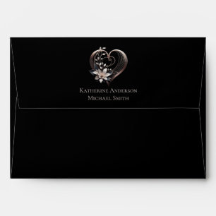 Enveloppe Coeur rose mariage-moderne avec fleurs