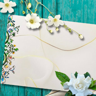 Enveloppe Cœur Sacré Doré Baroque Floral Élégant Mariage
