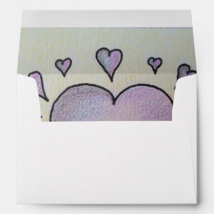 Enveloppe coeur violet et bleu croquis art avec couplet d'am