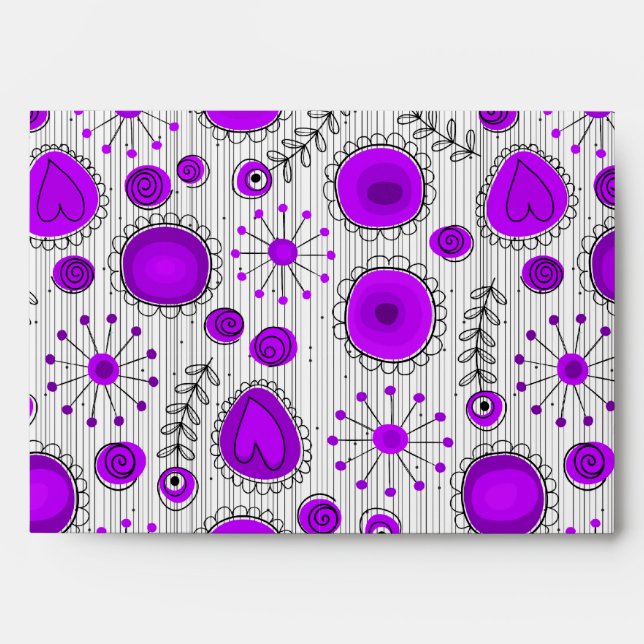 Enveloppe Coeurs blancs violet blanc Whimsical et fleurs flo (Devant)