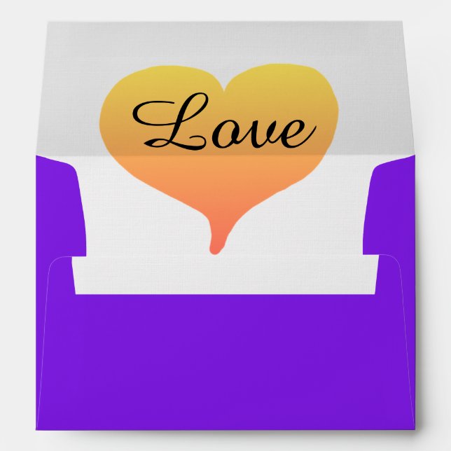 Enveloppe Coeurs couchés de soleil violet jaune or Mariage (Dos (Bas))