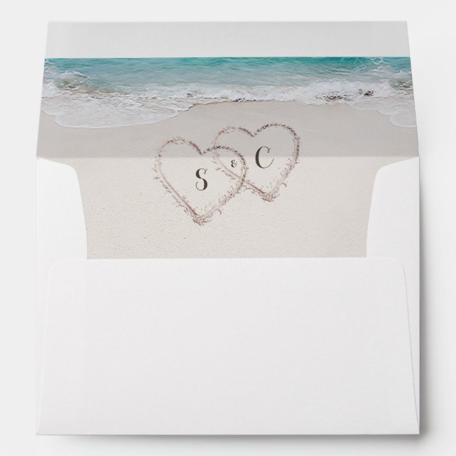 Enveloppe Coeurs dans la ligne de plage de sable (Dos (Bas))