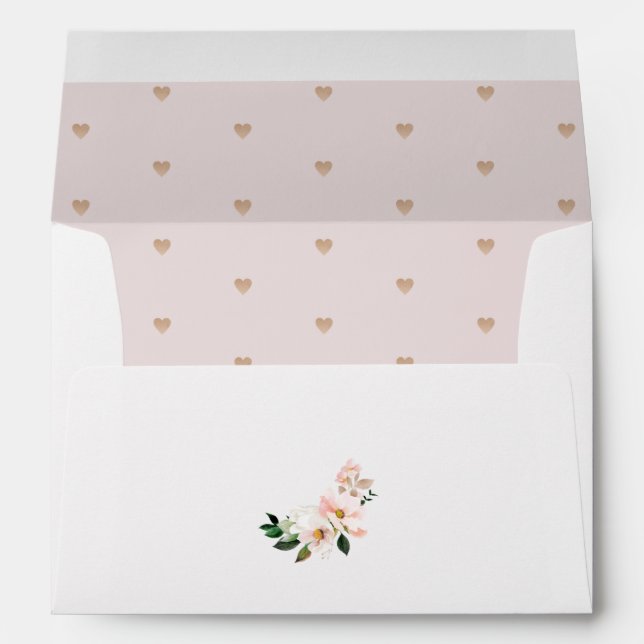 Enveloppe Coeurs d'or rose pâle floral mariage élégant (Dos (Bas))
