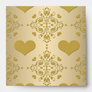 Enveloppe Cœurs en or doux Motif damassé