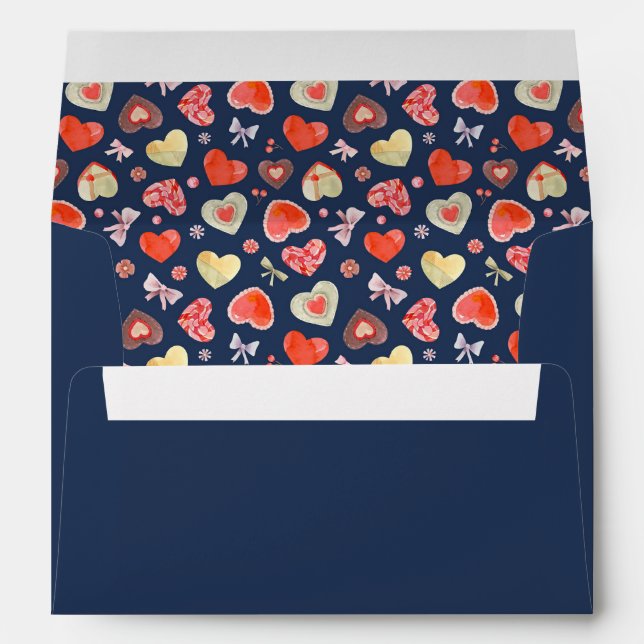Enveloppe Coeurs et fleurs aquarelles (Dos (Bas))
