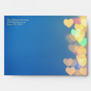 Enveloppe Coeurs lumineux Mariage bleu et jaune