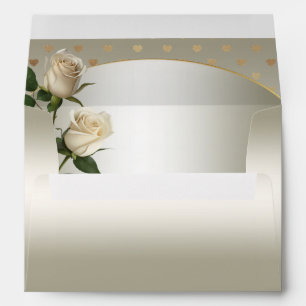 Enveloppe Coeurs or Roses blanches
