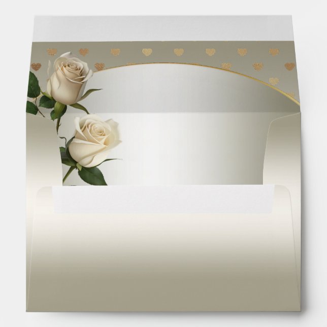 Enveloppe Coeurs or Roses blanches (Dos (Bas))