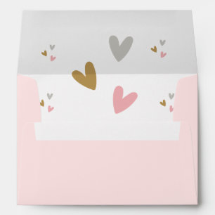 Enveloppe Coeurs roses Baby shower simple moderne
