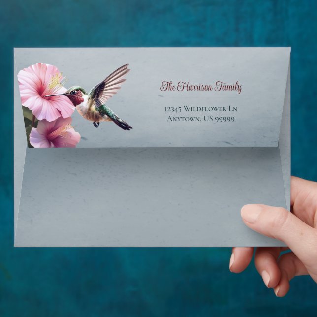 Enveloppe Colibri et Hibiscus | Mariage bleu (Hand)