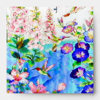 Enveloppe Colibri & floral aquarelle